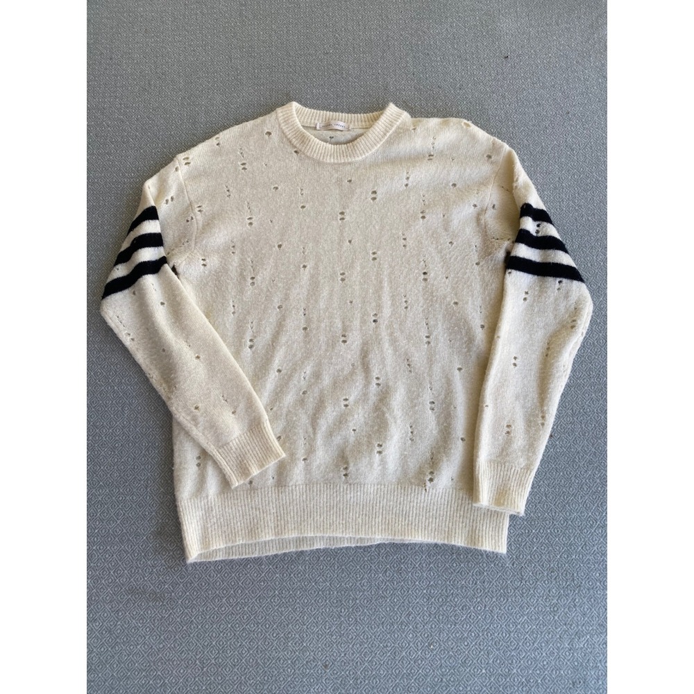 Gilded Intent Sweater Womens M Cream GIR17411 Distressed‎ Stripe Sleeve Pullover